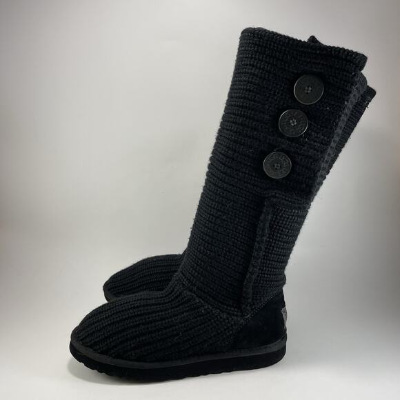 UGG Australia Black Classic Cardy Knit Tall Sweater Boots 5819 Womens Size 7 - Picture 4 of 10